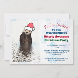 Niedliche Otter Tragen einer Weihnachtsmannmütze P Einladung