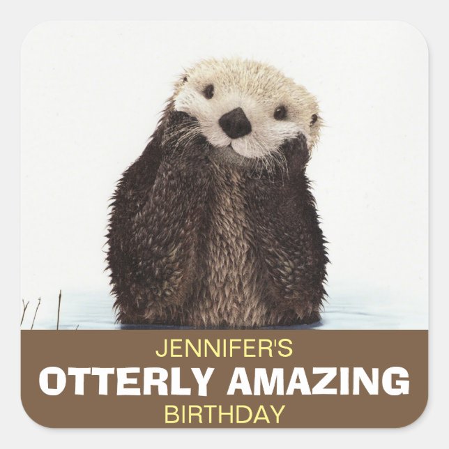 Niedliche Otter Wildlife Image Phantastisch Geburt Quadratischer Aufkleber (Vorderseite)