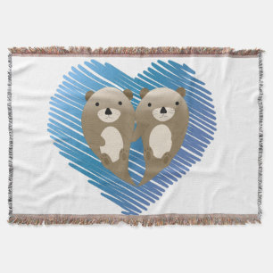 Niedliche Otters mit blauem Herzen im Hintergrund Decke