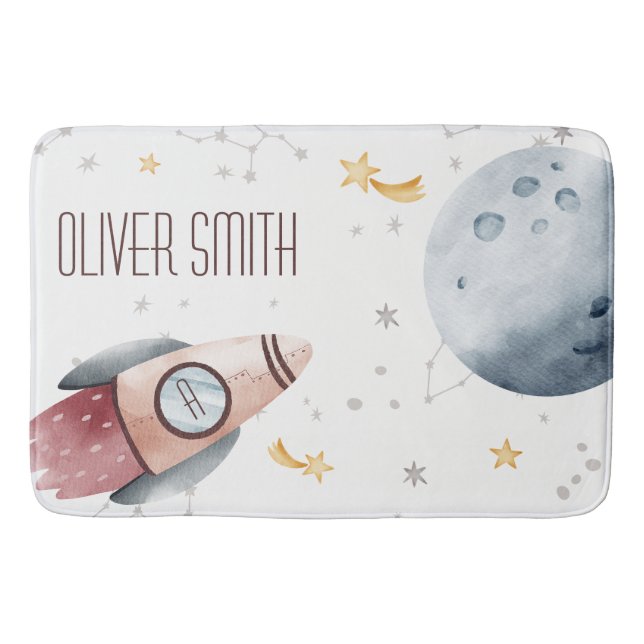 Niedliche Outer Space StarPlanets Monogram Kids Badematte (Vorderseite)