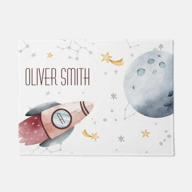 Niedliche Outer Space StarPlanets Monogram Kids Fußmatte (Vorderseite)