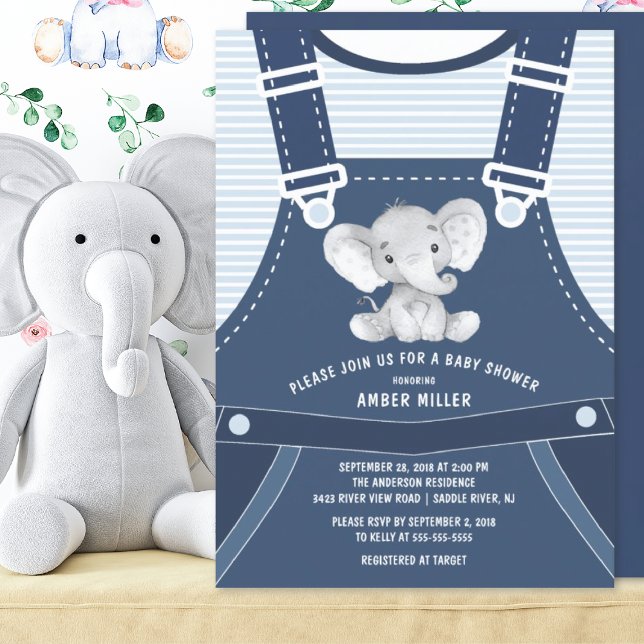 Niedliche Overalls ELEPHANT Kinderdusche Einladung (Von Creator hochgeladen)