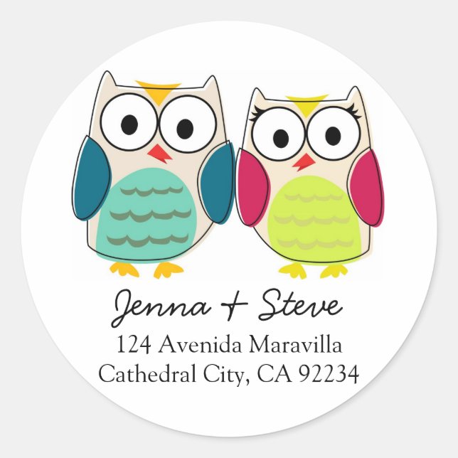 Niedliche Owl Address Labels Runder Aufkleber (Vorderseite)