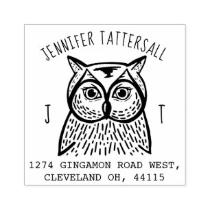 Niedliche Owl Animal Monogram & Name Rücksendeadre Gummistempel