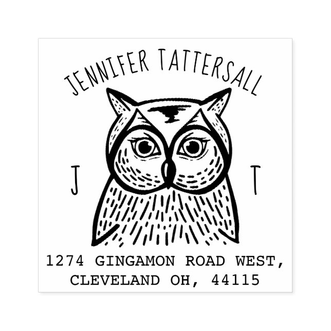 Niedliche Owl Animal Monogram & Name Rücksendeadre Gummistempel (Prägung)