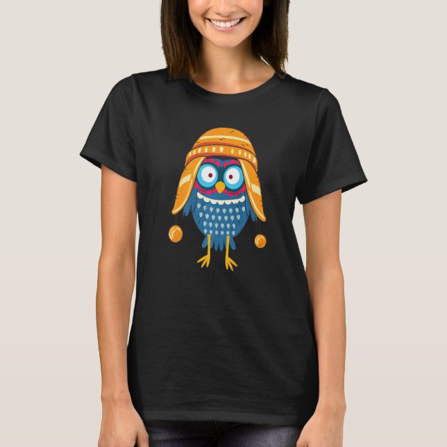 Niedliche Owl Beanie Hat Earflaps T-Shirt (Vorderseite)