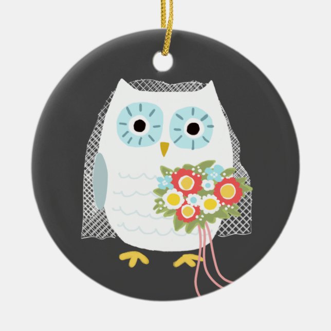 Niedliche Owl Bride neu verheiratete Hochzeit Maßg Keramik Ornament (Vorne)