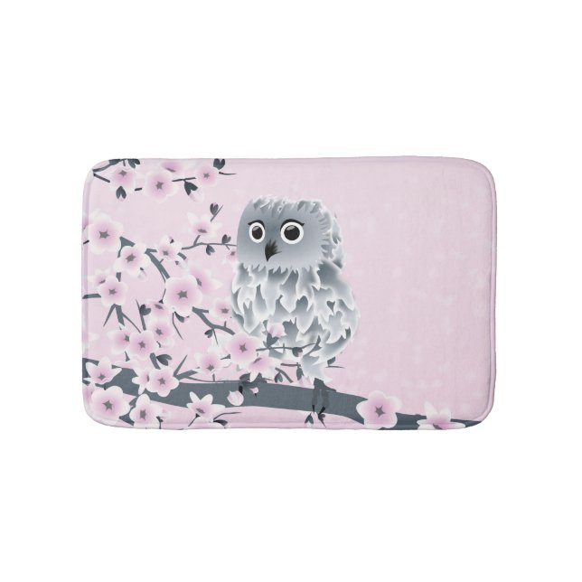 Niedliche Owl Cheroms | Pink Girly Badematte (Vorderseite)