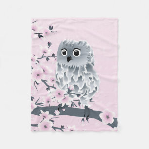 Niedliche Owl Cheroms Rosa Graublüte Fleecedecke