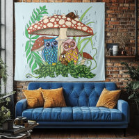 Niedliche Owl Family Mushrooms regnen