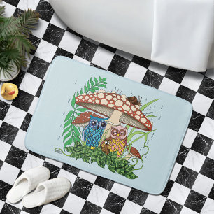 Niedliche Owl Family Pilzregen Badematte