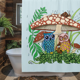 Niedliche Owl Family Pilzregen Duschvorhang