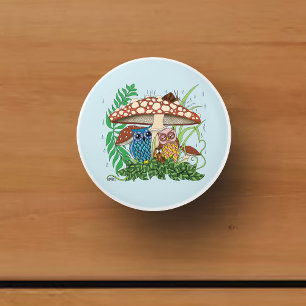 Niedliche Owl Family Pilzregen Keramikknauf