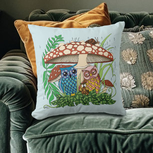 Niedliche Owl Family Pilzregen Kissen