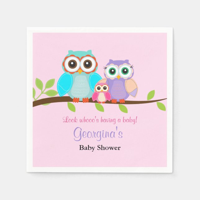 Niedliche Owl Girl Babydusche Napkins Serviette (Vorderseite)