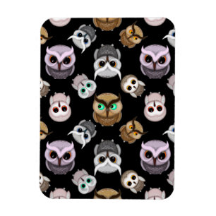 Niedliche Owl-Illustrationen über schwarzem Hinter Magnet