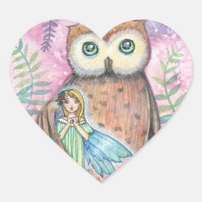 Niedliche Owl- und Fairy-Heart-Aufkleber Herz-Aufkleber (Vorderseite)