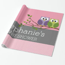 Niedliche Owls auf Zweig Baby Girl Dusche Rosa