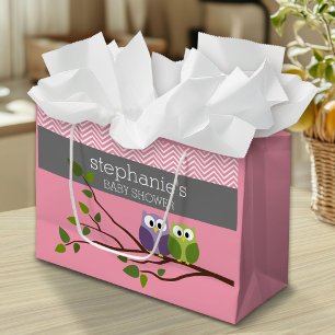 Niedliche Owls auf Zweig Baby Girl Dusche Rosa Große Geschenktüte