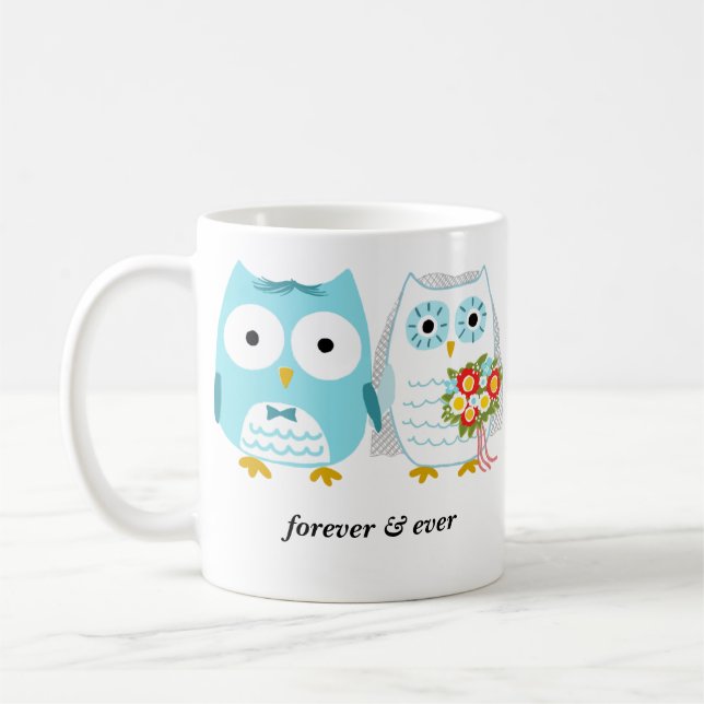 Niedliche Owls Braut und Groom Newlyweds Hochzeits Kaffeetasse (Links)