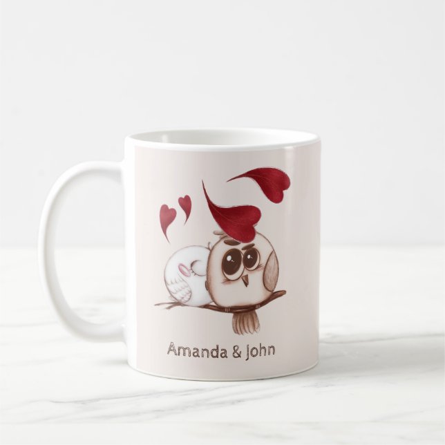 Niedliche Owls Couple Namen Personalisiert Kaffee  Kaffeetasse (Links)