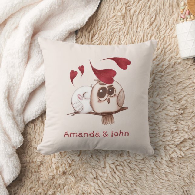 Niedliche Owls Couple Names Personalisiert Kissen (Decke)