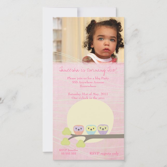 Niedliche Owls Girls Rosa Geburtstagsfeier Fotokar (Vorderseite)