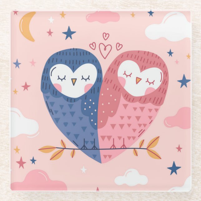 Niedliche Owls Glass Untersetzer (Vorderseite)