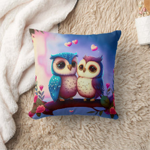 Niedliche Owls Hearts Valentine Inspiriert Artwork Kissen