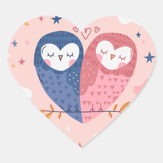 Niedliche Owls Herz-Aufkleber (Vorderseite)