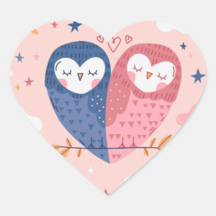 Niedliche Owls Herz-Aufkleber