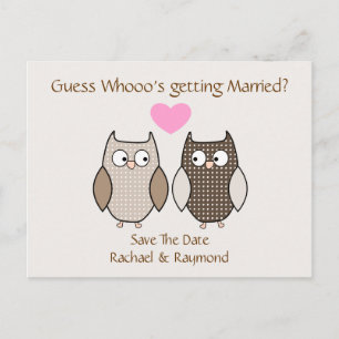 Niedliche Owls Hochzeit Speichern Sie die Datumska Ankündigungspostkarte