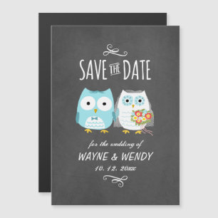 Niedliche Owls Hochzeitskhalkboard Magneteinladung