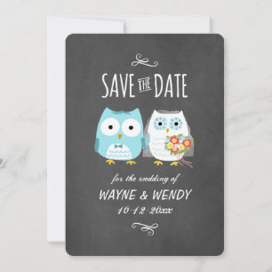 Niedliche Owls Hochzeitskhalkboard Stil Save the D Date