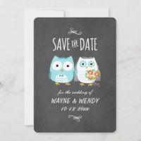 Niedliche Owls Hochzeitskhalkboard Stil Save the D