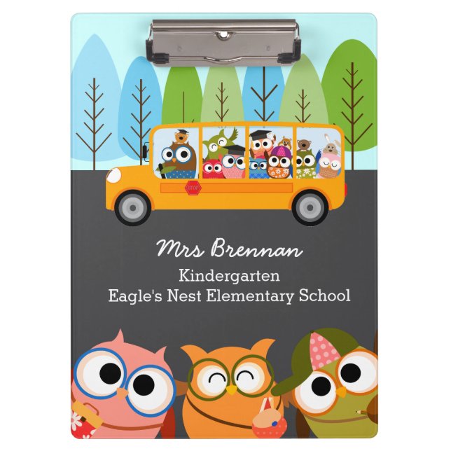 Niedliche Owls Schule Bus Personalisiert Lehrer Klemmbrett (Vorderseite)