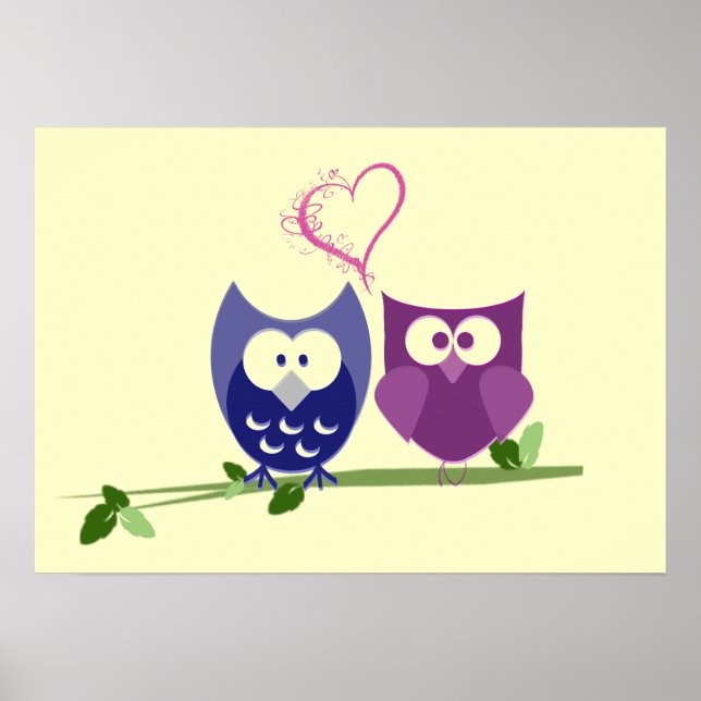 Niedliche Owls und Herz-Poster Poster (Vorne)