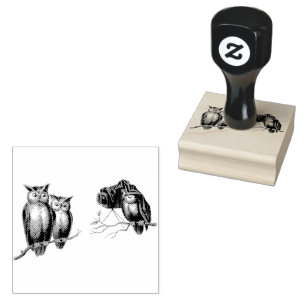 Niedliche Owls und Kameras auf Zweigen Vögel Gummistempel