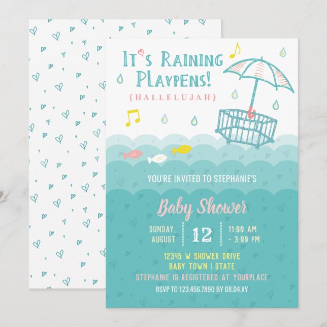Niedliche Ozeanherzen Whimsical Baby Dusche Einlad Einladung (Vorne/Hinten)
