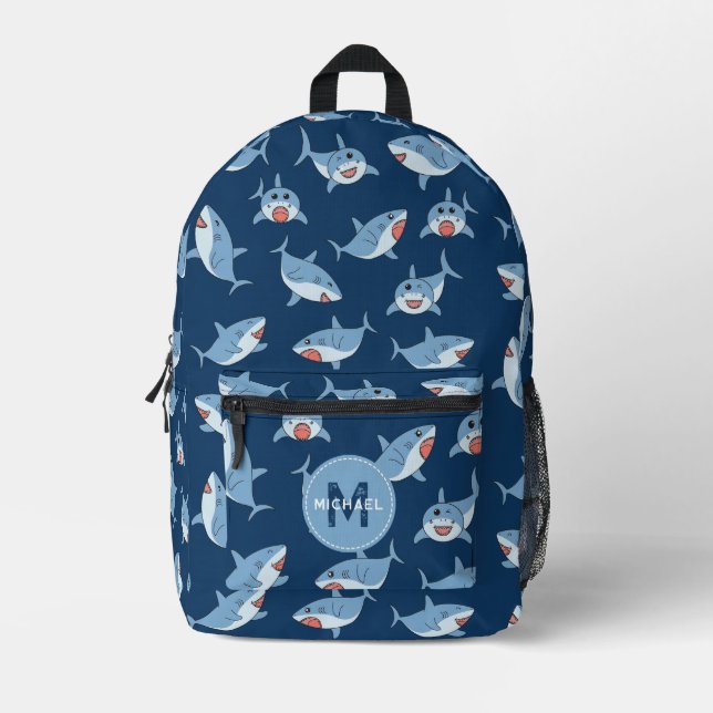 Niedliche Ozeanmonogrammschule für Weißhaie Bedruckter Rucksack (Vorderseite)