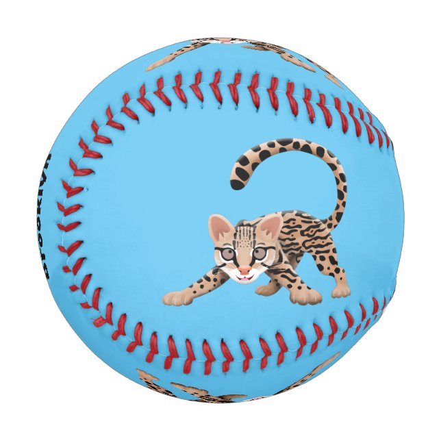 Niedliche Ozelot-Cartoon-Abbildung Baseball (Vorderseite Links)