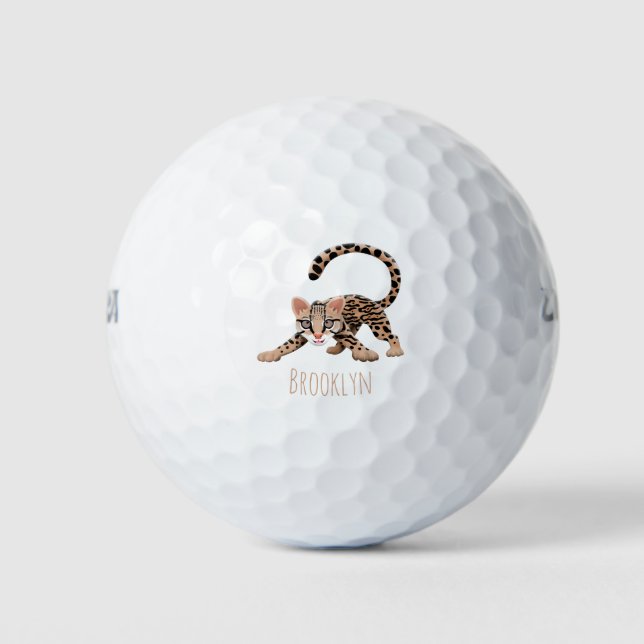 Niedliche Ozelot-Cartoon-Abbildung Golfball (Vorderseite)
