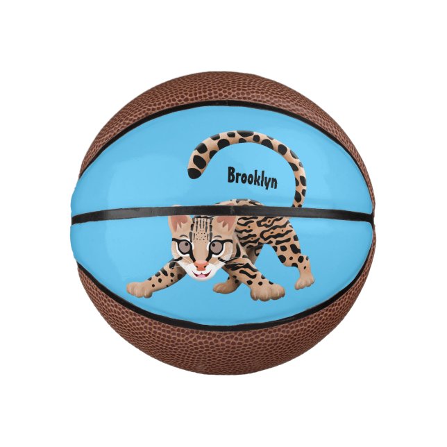 Niedliche Ozelot-Cartoon-Abbildung Mini Basketball (Vorderseite)