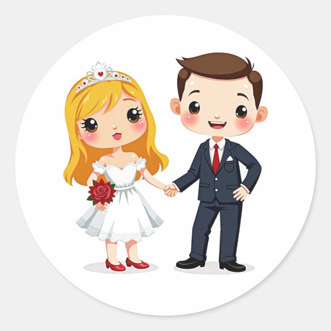 Niedliche Paar Hochzeitsticker Runder Aufkleber (Vorderseite)