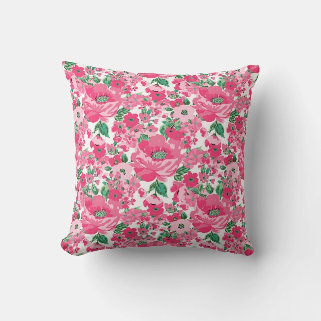 Niedliche Paint Pink Blume Elegantes Weißes Design Kissen (Vorderseite)