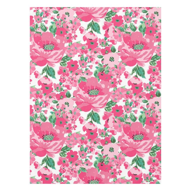 Niedliche Paint Pink Blume Elegantes Weißes Design Tischdecke (Vorderseite)