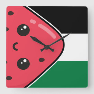 Niedliche Palästinafahne mit wassermelonfreiem Pal Quadratische Wanduhr