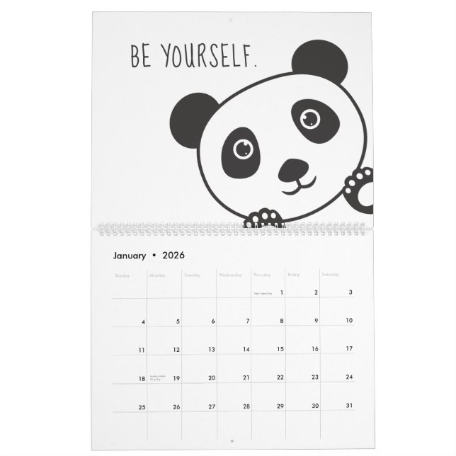 Niedliche Panda Animal Motivation Inspiration Kind Kalender (Jan 2026)