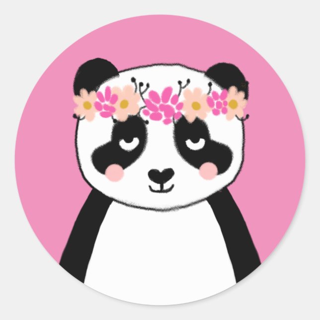 Niedliche Panda-Aufkleber - rosa Blume Runder Aufkleber (Vorderseite)