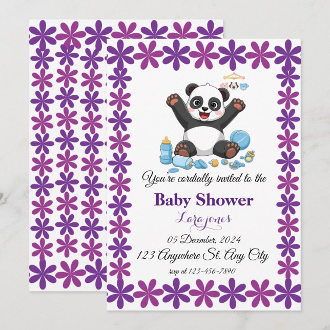 Niedliche Panda-Babydusche Einladung (Vorne/Hinten)